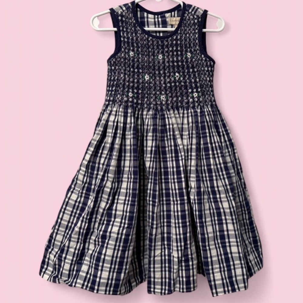 Copper Key Smocked Floral Sleeveless Cotton Tie Back Plaid Dress Size 3